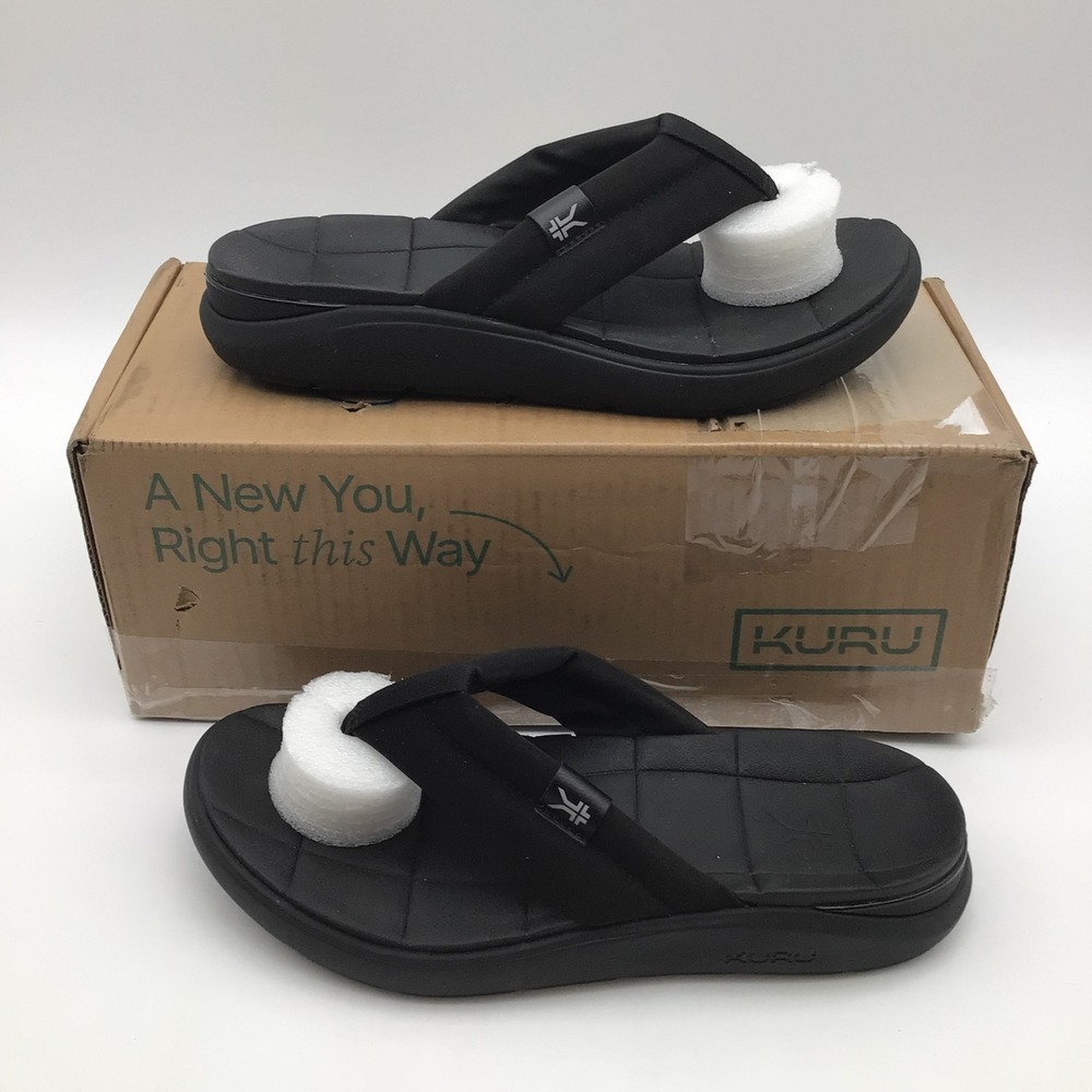Kuru Moment Flip Flop Sandals Womens Size 10 Jet Black Orthopedic Thong NEW